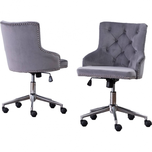 OC4 Swivel Office Chair in Tufted Dark Gray Velvet & Stainless Steel