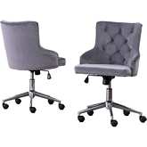 OC4 Swivel Office Chair in Tufted Dark Gray Velvet & Stainless Steel