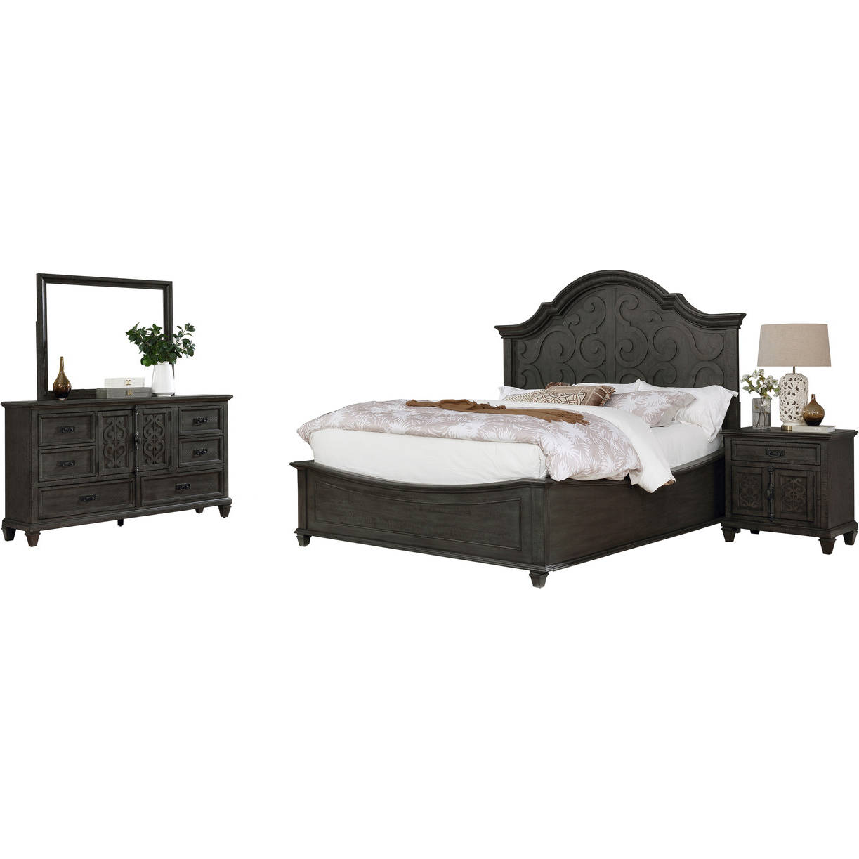 Best Quality PANQ4 PAN 4 Piece Queen Bedroom Set in Rustic Gray Wood