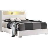 ROS King Bed with LED Headboard in White & Chrome