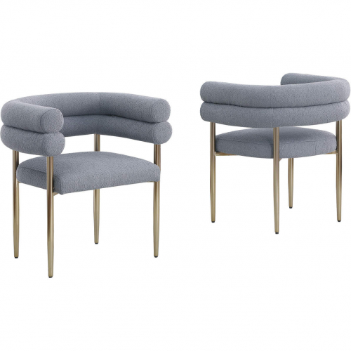 SC Accent Chair in Chairs in Gray Teddy Faux Fur Fabric & Gold Chrome (Set of 2)