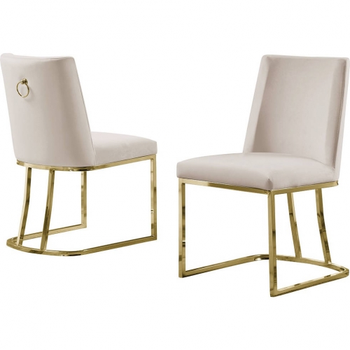 SC10 Dining Chair in Cream Velvet & Gold Chrome Legs (Set of 2)