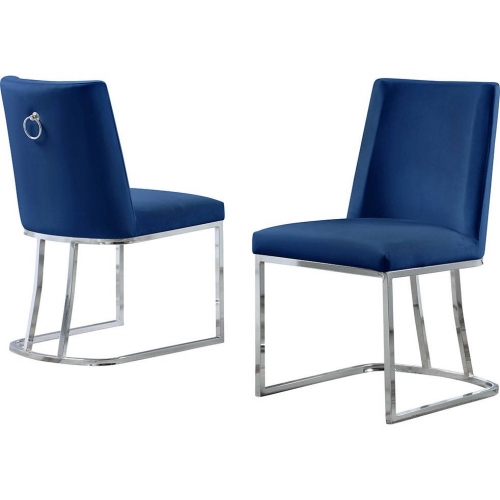 SC10 Dining Chair in Navy Blue Velvet & Chrome Legs (Set of 2)