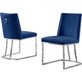 SC10 Dining Chair in Navy Blue Velvet & Chrome Legs (Set of 2)