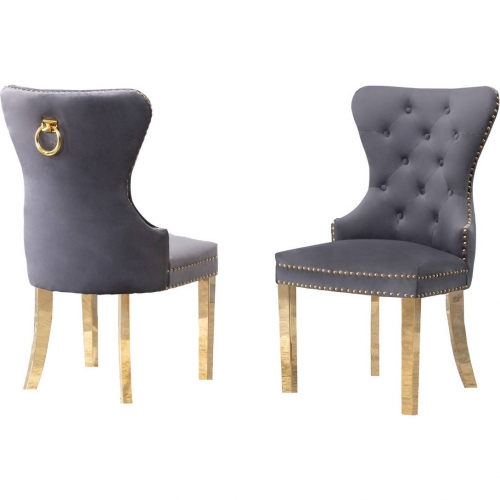 SC11 Dining Chair in Tufted Gray Velvet & Gold Stainless Steel (Set of 2)