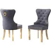 SC11 Dining Chair in Tufted Gray Velvet & Gold Stainless Steel (Set of 2)