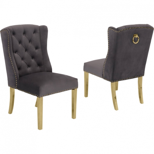 SC12 Dining Chair in Tufted Gray Velvet & Gold Stainless Steel (Set of 2)
