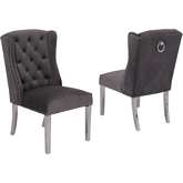 SC12 Dining Chair in Tufted Gray Velvet & Silver Stainless Steel (Set of 2)