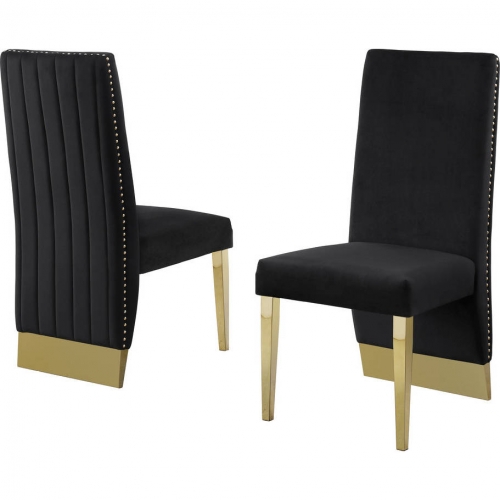 SC16 Dining Chair in Vertical Tufted Black Velvet & Gold Chrome (Set of 2)