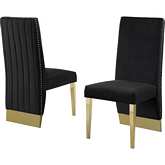 SC16 Dining Chair in Vertical Tufted Black Velvet & Gold Chrome (Set of 2)