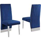 SC16 Dining Chair in Vertical Tufted Navy Blue Velvet & Silver Chrome (Set of 2)