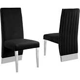 SC16 Dining Chair in Vertical Tufted Black Velvet & Silver Chrome (Set of 2)