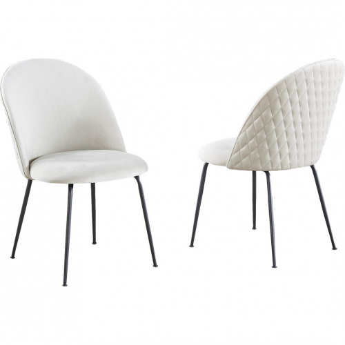 SC173 Dining Chair in Gray Wood & Quilted Back Beige Velvet (Set of 2)