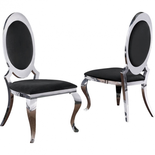SC18 Round Back Dining Chair in Black Velvet & Silver (Set of 2)