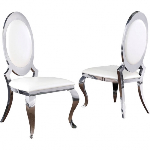 SC18 Round Back Dining Chair in White Leatherette & Silver (Set of 2)