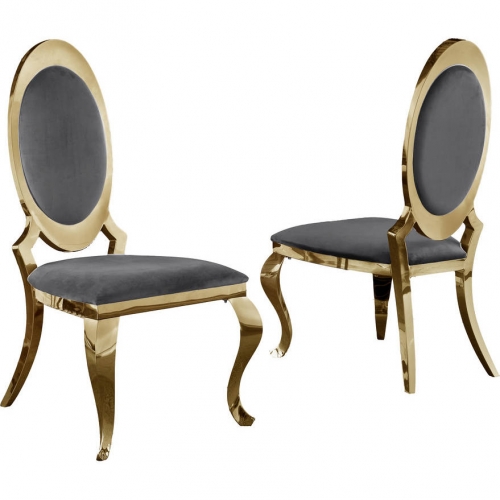 SC18 Round Back Dining Chair in Dark Gray Velvet & Gold (Set of 2)