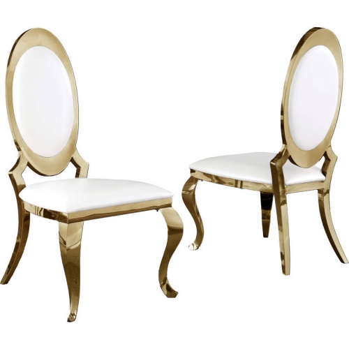 SC18 Round Back Dining Chair in White Leatherette & Gold (Set of 2)