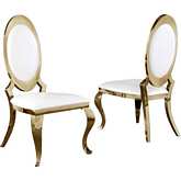 SC18 Round Back Dining Chair in White Leatherette & Gold (Set of 2)