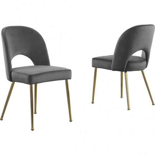 SC22 Dining Chair in Dark Gray Velvet & Gold Chrome (Set of 2)