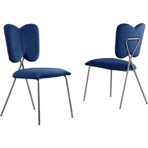 SC24 Winged Dining Chair in Navy Blue Velvet & Silver Chrome (Set of 4)