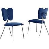 SC24 Winged Dining Chair in Navy Blue Velvet & Silver Chrome (Set of 4)