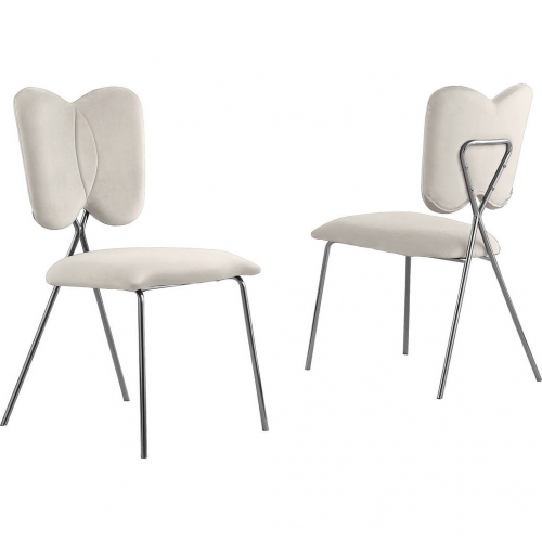 SC24 Winged Dining Chair in Cream Velvet & Silver Chrome (Set of 4)