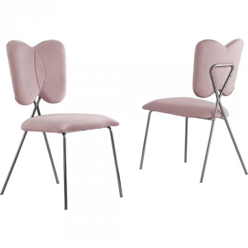 SC24 Winged Dining Chair in Pink Velvet & Silver Chrome (Set of 4)