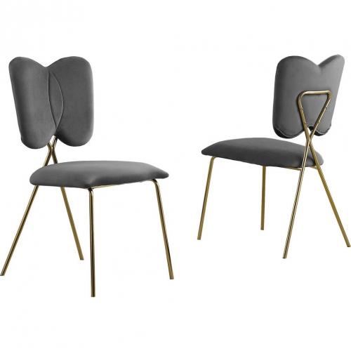 SC24 Winged Dining Chair in Dark Gray Velvet & Gold Chrome (Set of 4)