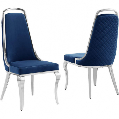SC311 Dining Chair in Diamond Stitched Navy Blue Velvet & Chrome (Set of 2)