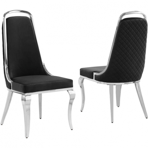 SC312 Dining Chair in Diamond Stitched Black Velvet & Chrome (Set of 2)