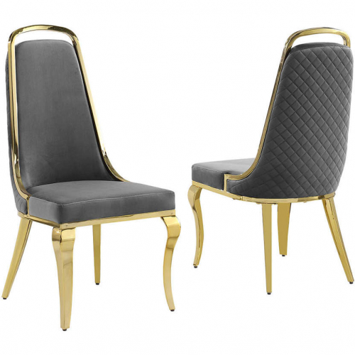 SC314 Dining Chair in Diamond Stitched Dark Gray Velvet & Gold Chrome (Set of 2)