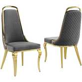 SC314 Dining Chair in Diamond Stitched Dark Gray Velvet & Gold Chrome (Set of 2)