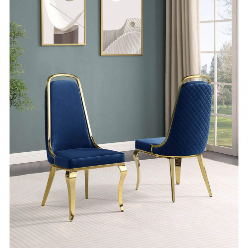 SC315 Dining Chair in Diamond Stitched Navy Blue Velvet & Gold Chrome (Set of 2)