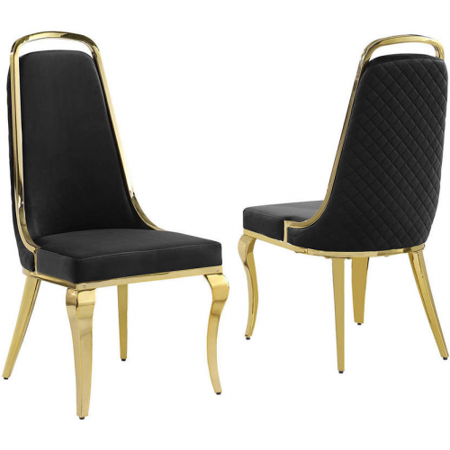 SC316 Dining Chair in Diamond Stitched Black Velvet & Gold Chrome (Set of 2)