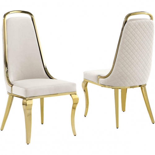 SC317 Dining Chair in Diamond Stitched Cream Velvet & Gold Chrome (Set of 2)