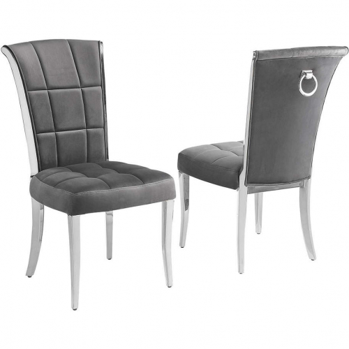 SC320 Dining Chair in Dark Gray Velvet & Chrome (Set of 2)