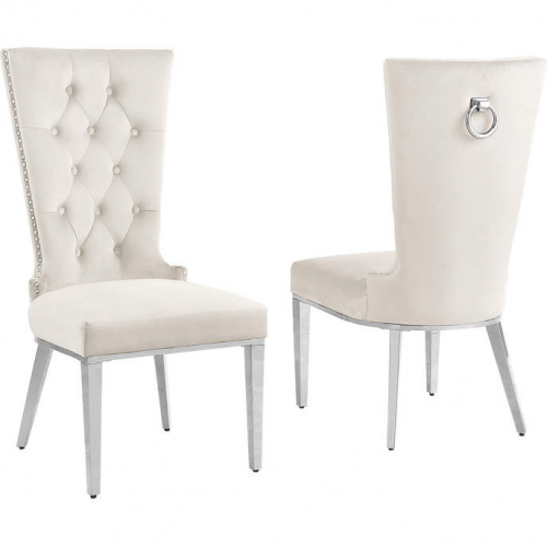 SC333 Dining Chair in Tufted Cream Velvet & Stainless Steel (Set of 2)