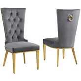 SC334 Dining Chair in Tufted Gray Velvet & Gold Stainless Steel (Set of 2)