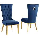SC335 Dining Chair in Tufted Navy Blue Velvet & Gold Stainless Steel (Set of 2)