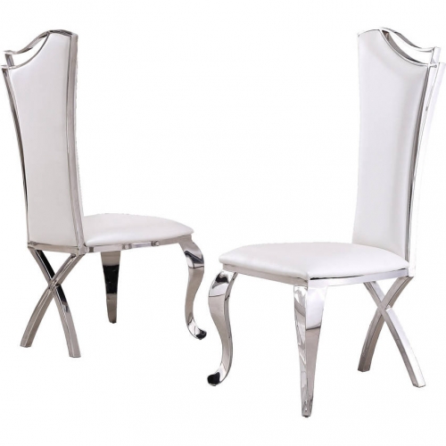 SC30 Dining Chair in White Leatherette & Silver Stainless Steel (Set of 2)