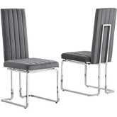 SC340 Dining Chair in Vertical Tufted Dark Gray Velvet & Chrome (Set of 2)