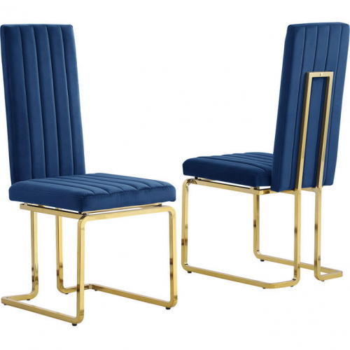 SC345 Dining Chair in Vertical Tufted Navy Blue Velvet & Gold Chrome (Set of 2)