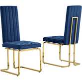 SC345 Dining Chair in Vertical Tufted Navy Blue Velvet & Gold Chrome (Set of 2)