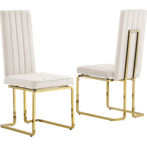 SC347 Dining Chair in Vertical Tufted Cream Velvet & Gold Chrome (Set of 2)