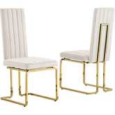 SC347 Dining Chair in Vertical Tufted Cream Velvet & Gold Chrome (Set of 2)