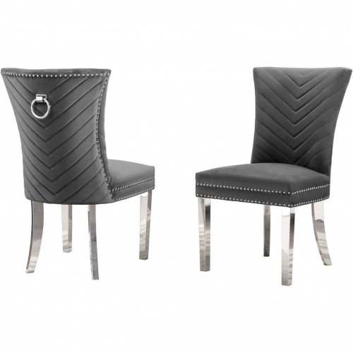 SC360 Dining Chair in Gray Velvet, Stainless Steel Legs & Ring (Set of 2)