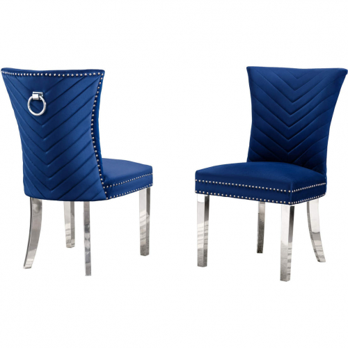 SC361 Dining Chair in Navy Blue Velvet, Stainless Steel Legs & Ring (Set of 2)
