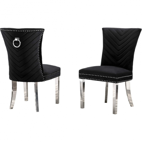 SC362 Dining Chair in Black Velvet, Stainless Steel Legs & Ring (Set of 2)