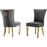 SC364 Dining Chair in Gray Velvet, Gold Stainless Steel Legs & Ring (Set of 2)
