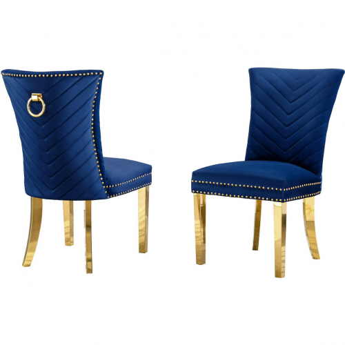 SC365 Dining Chair in Navy Blue Velvet, Gold Stainless Steel Legs & Ring (Set of 2)